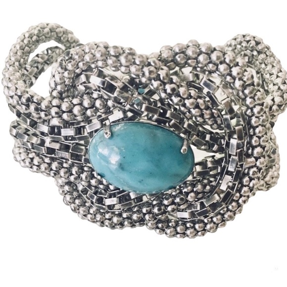 EXPRESS Silver and Turquoise Statement Bracelet - Picture 2 of 4